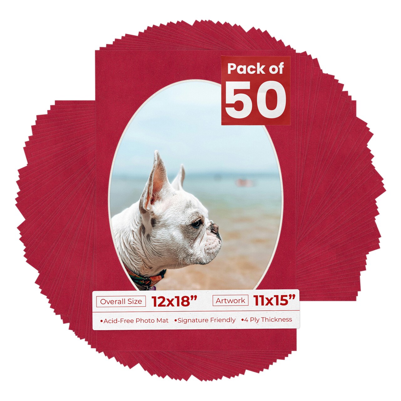 Red Suede Mat Board for 12x18 Frames - Oval Opening for 11x15 Photos